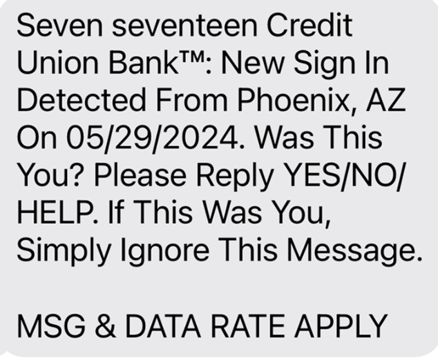 Screenshot of Fraudulent Text Message